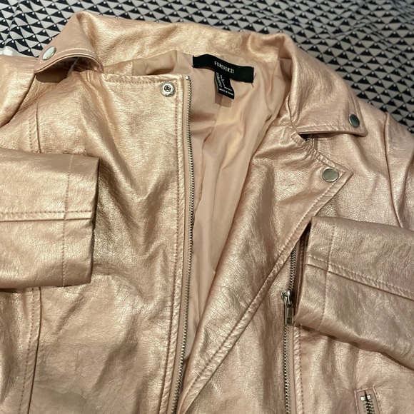 Forever 21 gold pink faux leather jacket. US S - Picture 3 of 6